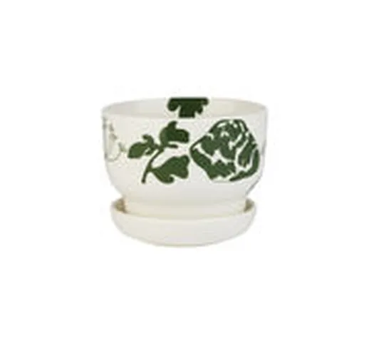 Vaso per fiori Elokuun - / Con piattino - Ø 13,5 x H 11 cm di  - Bianco/Verde - Ceramica
