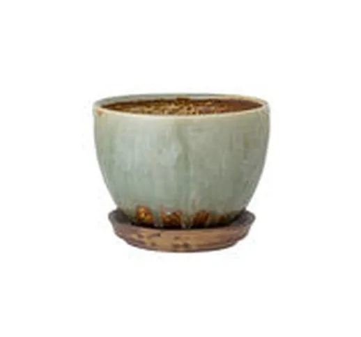 Vaso per fiori Betje - / Con sottovaso - Gres / Fatto a mano di  - Verde - Ceramica