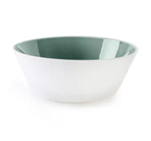 Insalatiera - / Ø 22 x H 8 cm -  Gres bicolore di  - Bianco/Verde - Ceramica