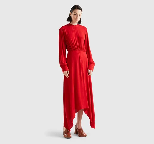 Benetton, Vestito Lungo 100% Viscosa, Rosso, Donna