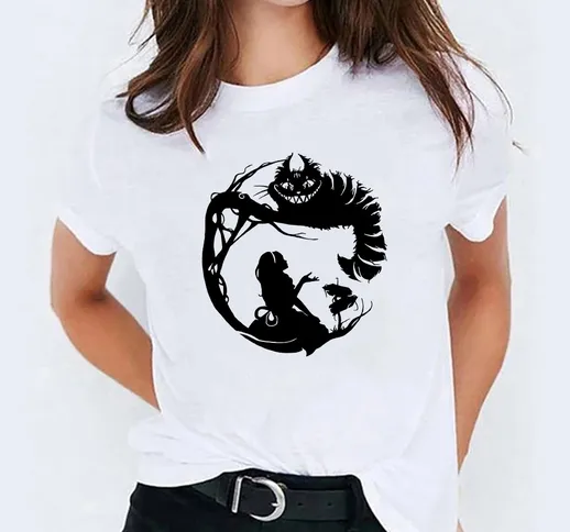 Alice nel Paese delle Meraviglie Cheshire Cat stampato T Shirt Donna O-Collo T-shirt manic...