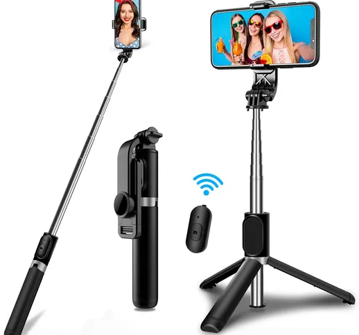 Selfie Stick con telecomando wireless Mini treppiede retrattile 4-in-1 girevole a 360 ° e...