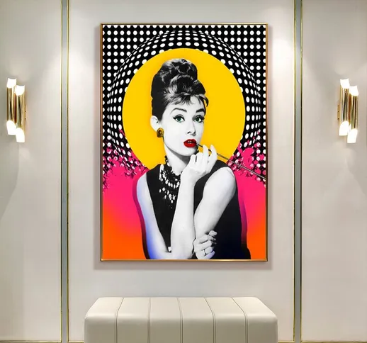 Modern Fashion Beautiful Woman Audrey Hepburn Canvas Painting Poster Character Wall Art Pi...