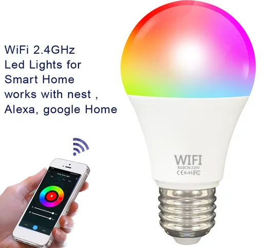 智能WiFi灯泡LED RGB颜色更换兼容亚马逊Alexa / Google Home / IFTTT / TMALL Genie No Creawer...