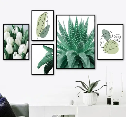 Tulip Agave Monstera Foglia di banana Astratta Wall Art Canvas Painting Nordic Poster e st...