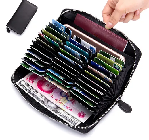 Portafoglio porta carte di credito all-in-one borsa RFID da uomo in pelle di grande capaci...