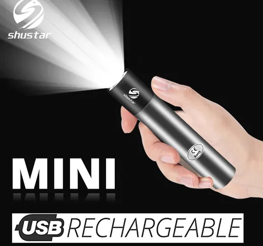 USB ricaricabile mini torcia a LED illuminazione impermeabile torcia retrattile luce porta...