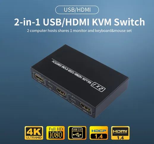 Switch AIMOS AM-KVM 201CL 2-in-1 HDMI/USB Switch KVM Supporto HD 2K*4K 2 host condividono...