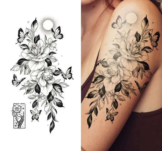 Moda personalità fiore farfalla modello grande fiore braccio tatuaggio adesivi simulazione...
