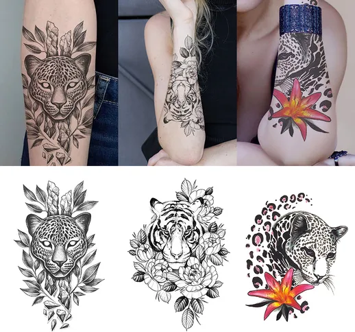 3 pezzi di grandi adesivi per tatuaggi combinati con braccia di fiori modello di stampa a...