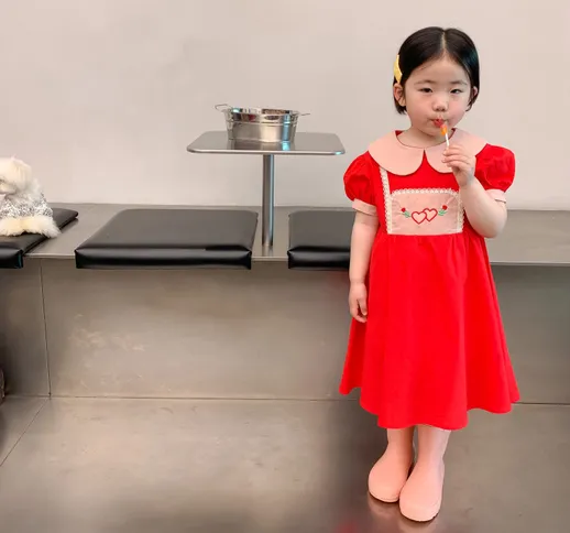 Coreano abbigliamento per bambini 2022 ragazze di estate a maniche corte collare per bambo...
