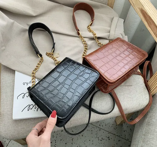 Nuova borsa da donna alla moda moda retrò piccola borsa quadrata tracolla a catena borsa m...