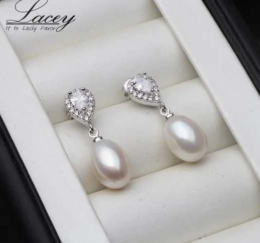 Orecchini di perle d'acqua dolce moda orecchini pendenti per le donne, orecchini di perle...