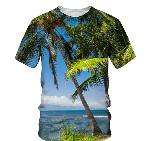 T-shirt con stampa albero di cocco 3D T-shirt da uomo 2021 Estate New O Neck manica corta...