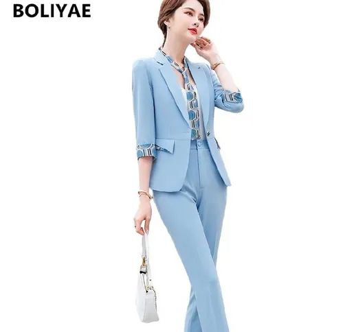 Boliyae Summer New Fashion Temperament Slim Suit Women Business Formal Mezza manica Blazer...