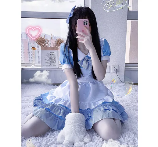 Costume da cameriera blu e bianco costume cosplay anime Lolita morbida ragazza giapponese...