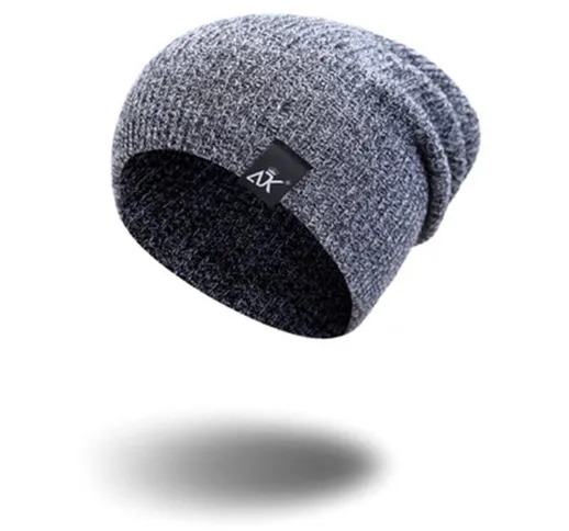 berretto lavorato a maglia berretto caldo per uomo cappelli invernali hip hop cofano solid...