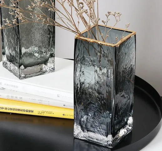 Nordic luce lusso oro dipinto vaso di vetro trasparente bocca quadrata creativa pianta idr...
