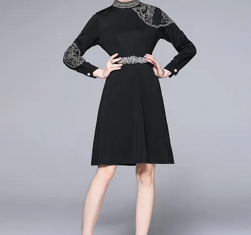 Stile europeo e americano vestito ricamato temperamento di fascia alta nuovo vestito nero...
