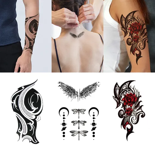3 pezzi di grandi adesivi per tatuaggi combinati con braccio di fiori adesivi per tatuaggi...