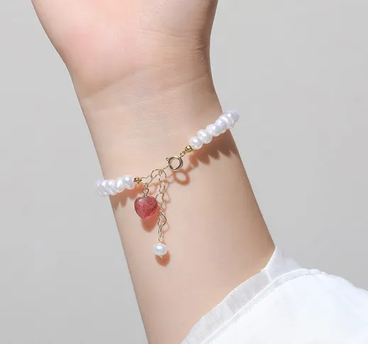 Il braccialetto di perle d'acqua dolce naturali è un braccialetto d'amore al quarzo fragol...