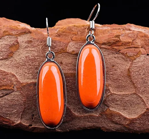 Orecchini in pietra arancione bohemien per le donne 2020 gioielli etnici vintage all'uncin...