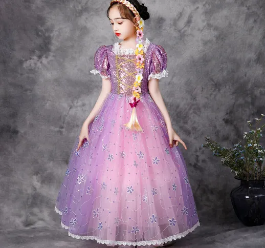2021 nuovo vestito da principessa capelli lunghi Rapunzel vestito da ragazza di Natale ves...