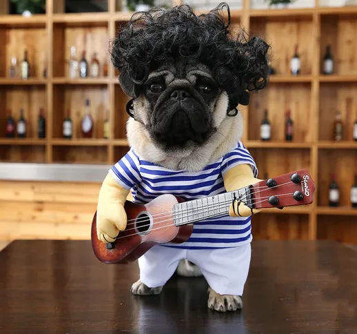 Pet dog chitarrista vestiti divertente chitarra costume Bago suonare la chitarra vestiti c...