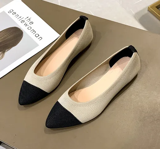 Chanel xiaoxiangfeng scarpe beancurd lavorate a maglia con estremità appuntita, fondo piat...