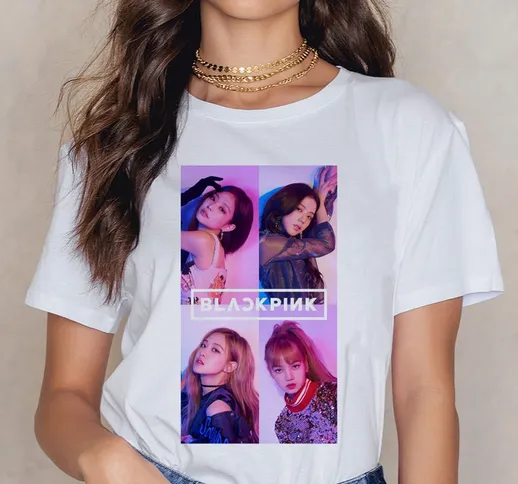 Donna Harajuku LISA ROSE JISOO JENNIE T-shirt anni '90 Blackpink Kill This Love T Shirt Ul...