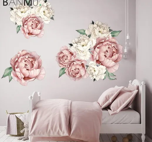 BANMU Adesivi murali fiore rosa fai da te peonia vinile sfondo decalcomanie per soggiorno...
