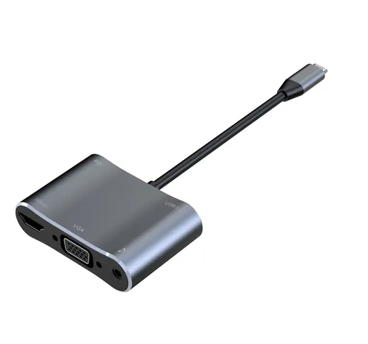 5 合 1 USB C 集线器高清多媒体接口 VGA 铝合金 USB 3.0 适配器 C 型转多端口视频转换器