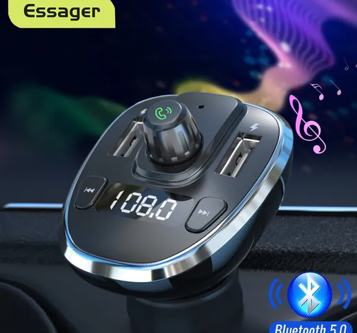 Essager USB Caricabatteria Da Auto Trasmettitore FM Bluetooth 5.0 Adattatore Coche Vivavoc...