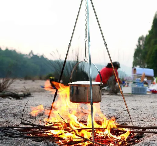 Treppiede per lÃ² da campeggio all'aperto a 3 sezioni Supporto per fuoco da picnic in vaso...