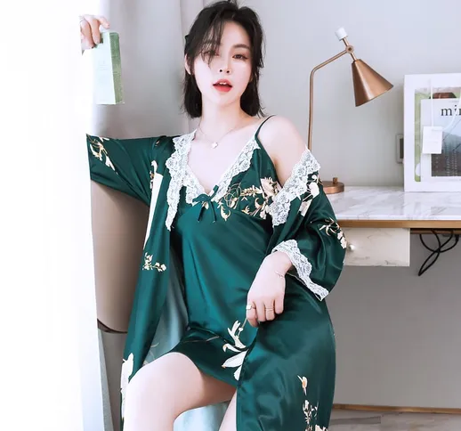 Promozione Moda Popolare camicia da notte femminile Xia Bing fionda di seta simulazione se...
