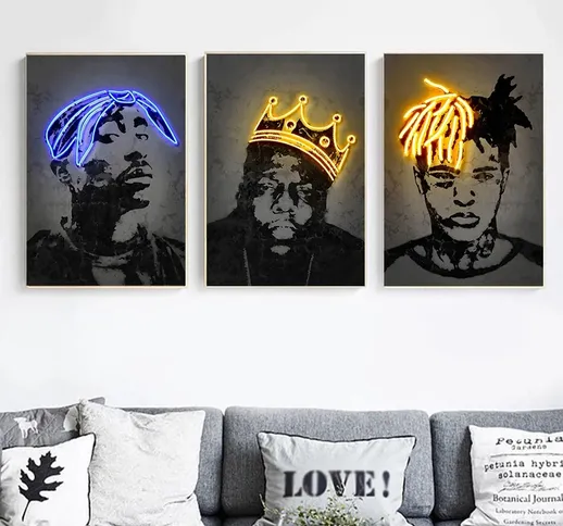 Travis Scott Music Star Neon Poster Biggie 2pac Hip Hop Rapper Fashion Wall Art Canvas Pai...