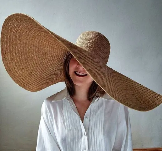 cappello oversize da donna pieghevole 70 cm di diametro a tesa larga cappelli da spiaggia...