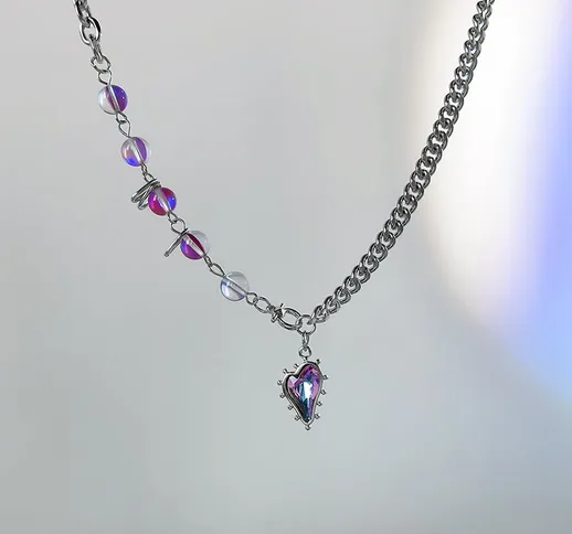 2021 New Symphony Purple Bead Love Heart Stitching Collana a catena clavicola femminile