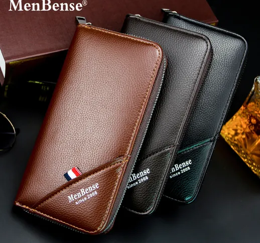 MenBense nuovo portafoglio da uomo con cerniera lunga borsa a mano da uomo di grande capac...