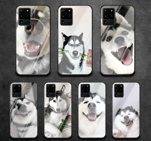 Custodia in vetro temperato per telefono cane Husky siberiano per Samsung Galaxy S Note 5...