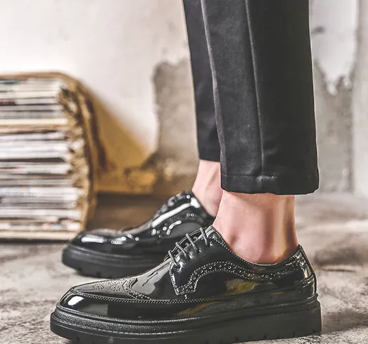 Promozione Scarpe in pelle da uomo versione coreana britannica di scarpe alla moda nere in...