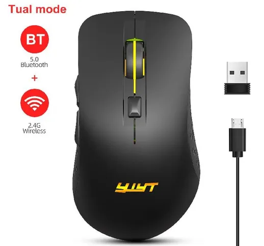 Ricevitore USB Gamer Modalità doppia Mouse 2.4 G Gioco wireless Bluetooth 5.1 Mouse da gio...
