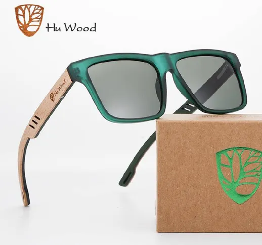 Hu Wood 2020 Nuovi occhiali da sole quadrati di alta qualità da uomo polarizzati UV400 Fas...