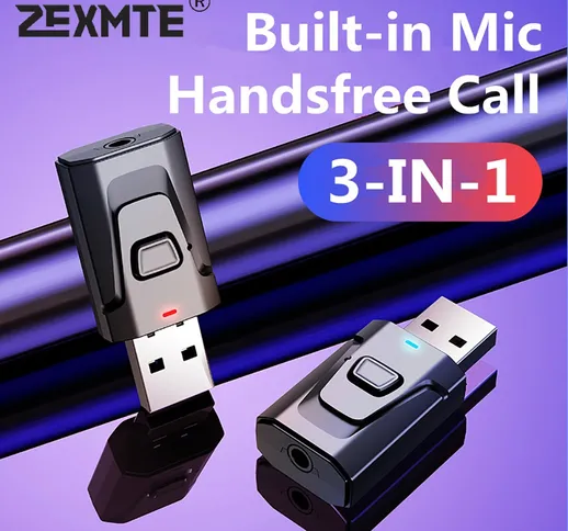 Zexmte 3 in 1 USB Bluetooth 5.0 Trasmettitore Ricevitore Mic EDR Adattatore Dongle 3.5mm A...