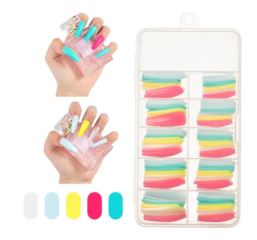100 adesivi completi per indossare unghie finte da balletto lunghe, toppe per manicure, co...