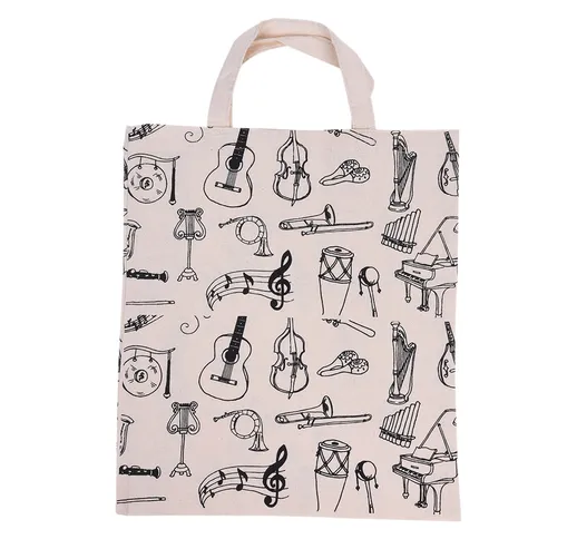 quadrato Verticale Una spalla Puro cotone marrone Strumenti musicali Cartoon beige Borsa S...