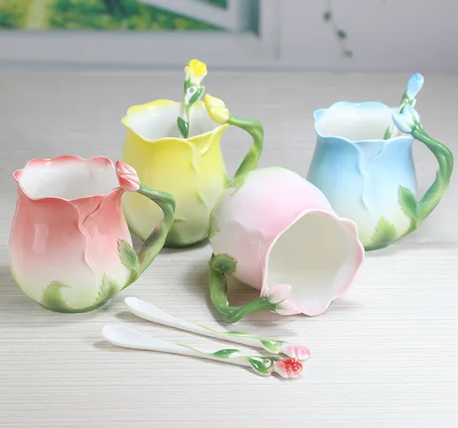 Jin Fulan New Rose Mug Tazza in ceramica a forma di rosa creativa in stile estetico Tazza...