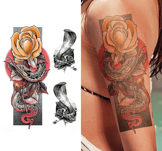 Personalità della moda rosa stampa serpente modello grande fiore braccio tatuaggio adesivo...