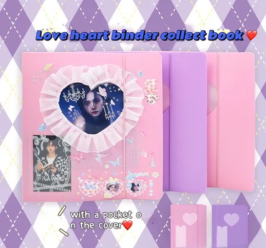 New Kawaii Love Hrt Binder Photocards Stie Collect Book 4 Ring Small Cards Storage Book Tw...
