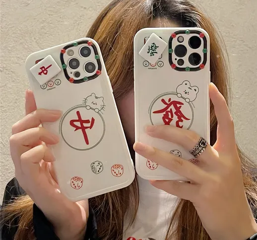 Passa alla custodia protettiva in silicone per iPhone mahjong bambola per iPhone 12/Pro 12...